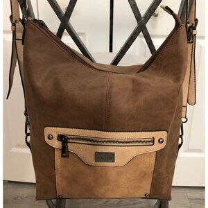 Liz Soto The Kelly 3304 convertible tote backpack shoulder bag brown & tan